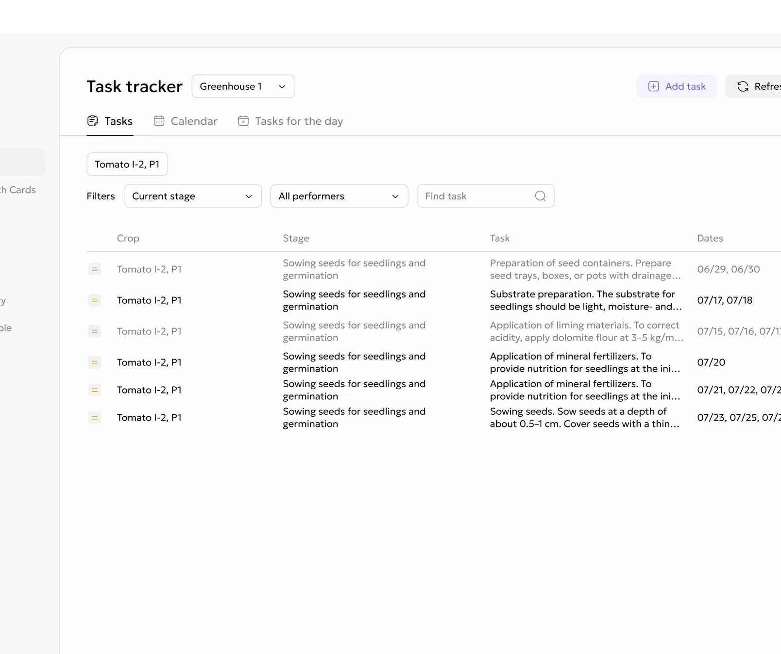 Gros.farm task tracker in the web and mobile apps