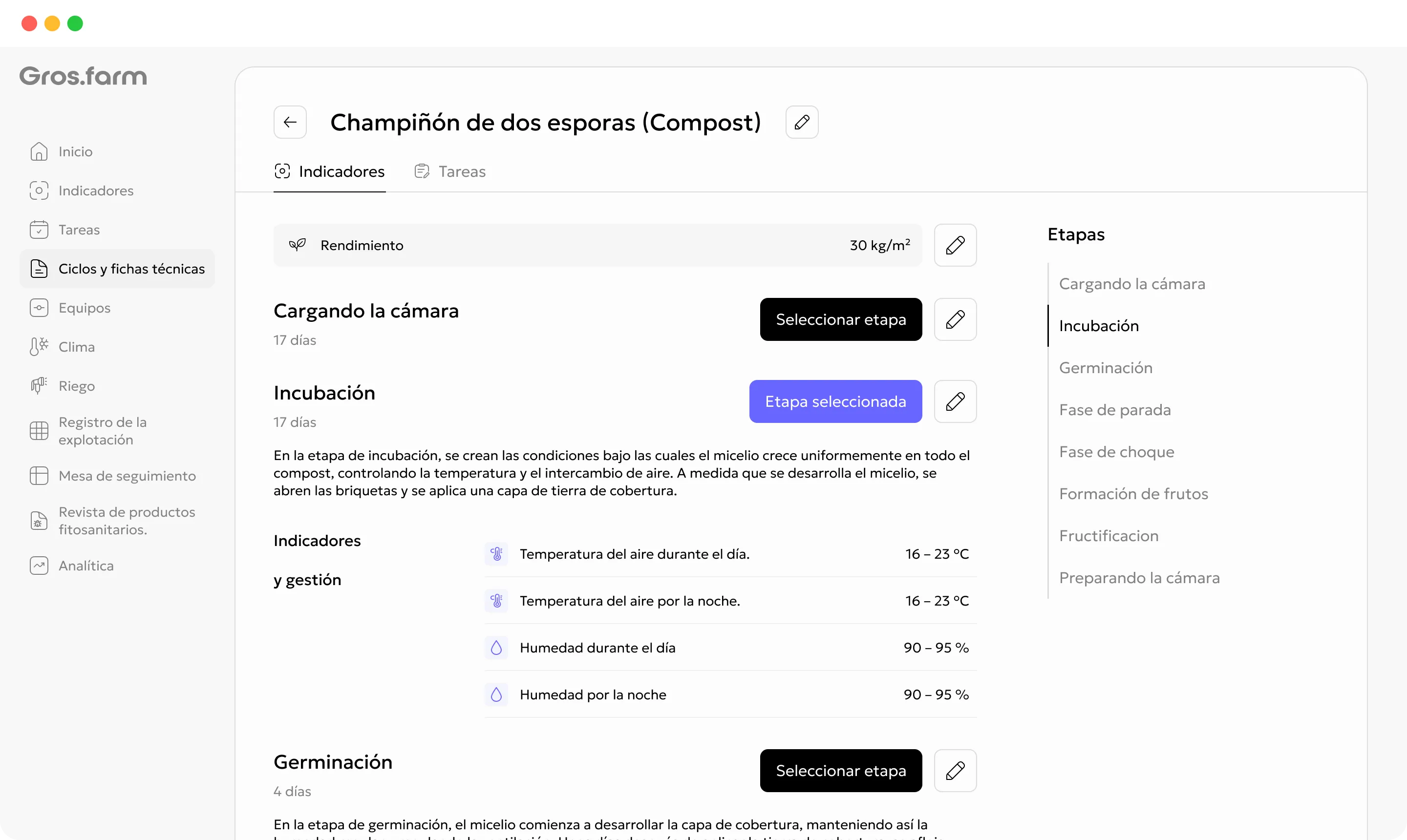 Plan de cultivo de champiñones en Gros.farm