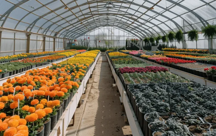 Rows of container plants in a commercial plant nursery