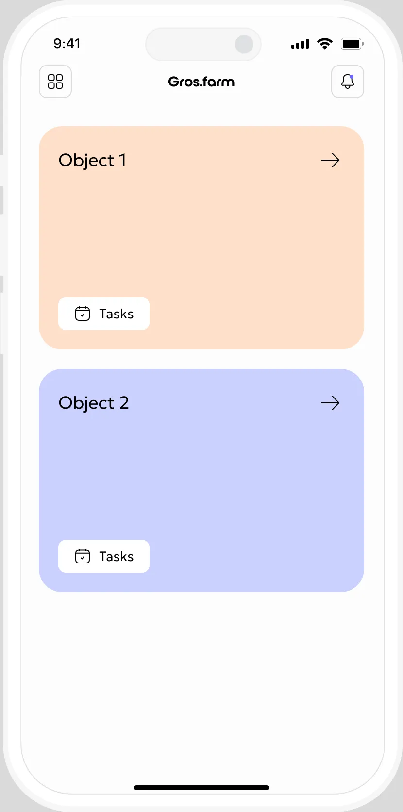 Gros.farm worker task with farm, crop, date, priority, and instructions