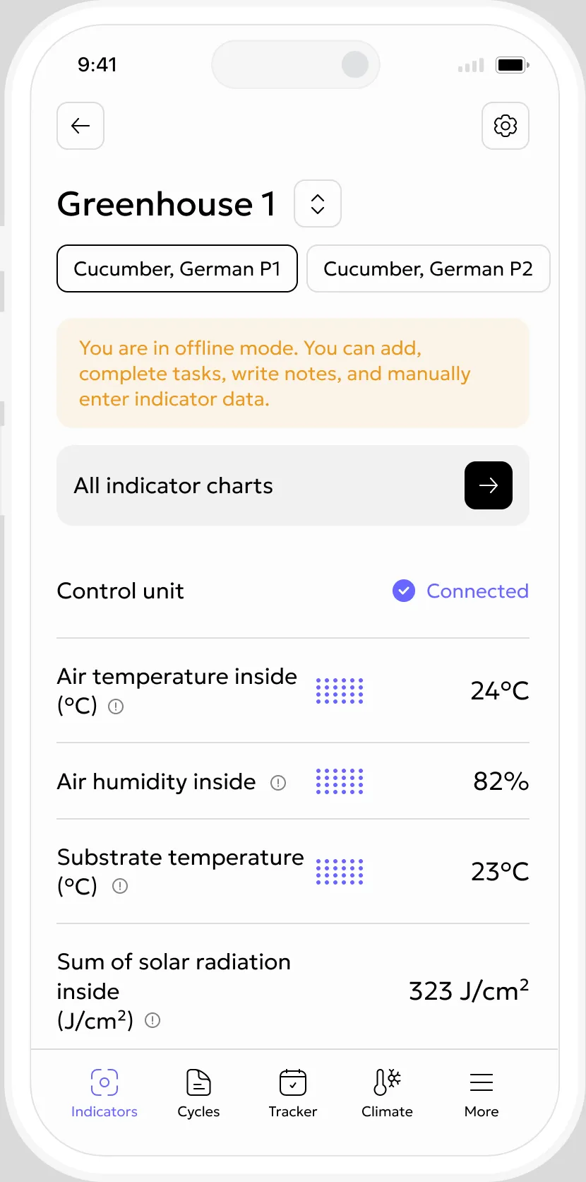 Gros.farm offline mode with tasks and manual readings