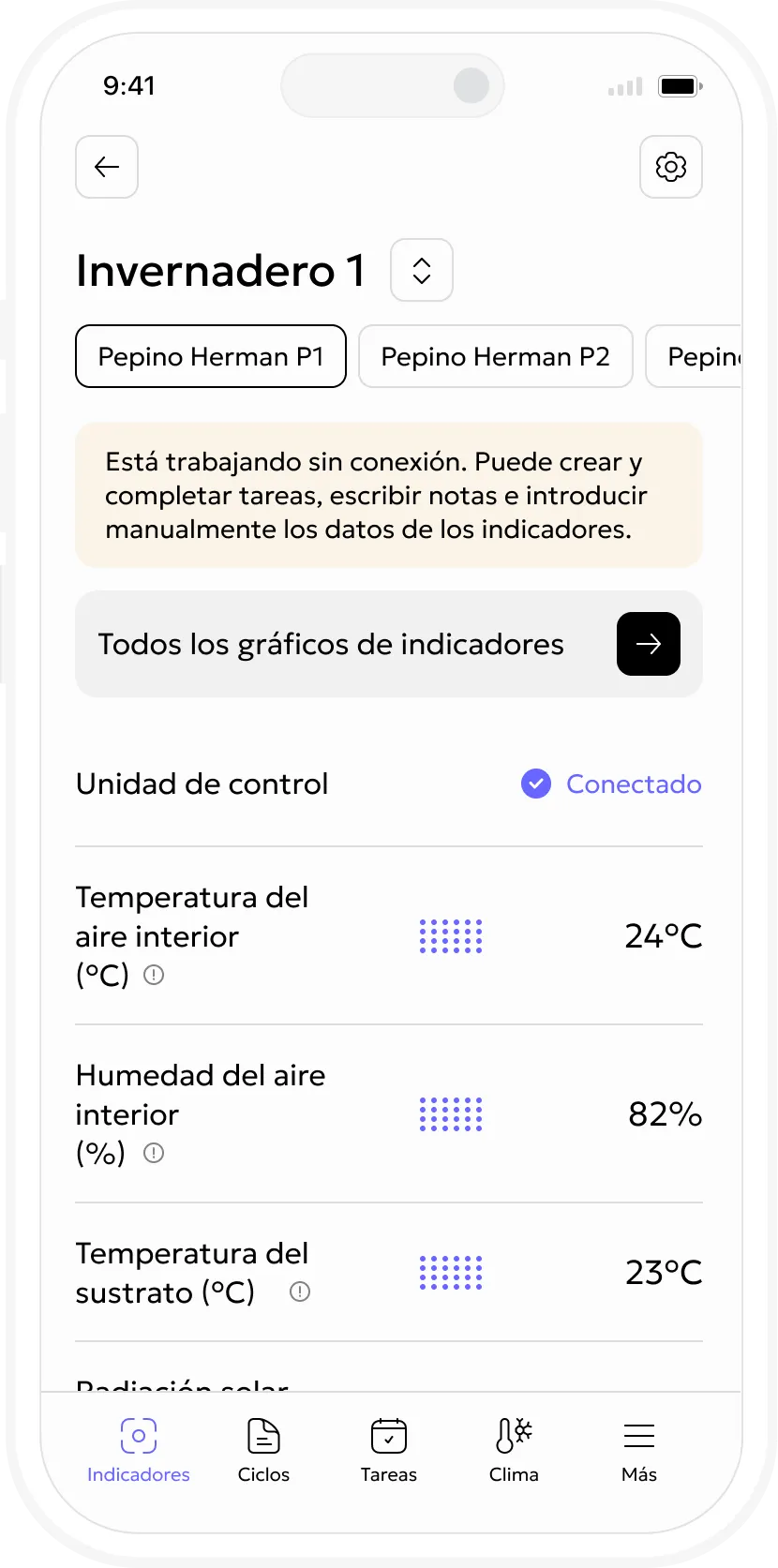 Modo offline de Gros.farm con tareas y lecturas manuales