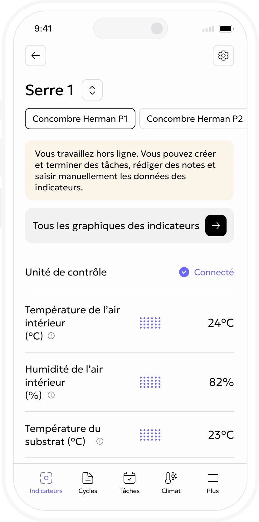 Mode hors ligne Gros.farm avec tâches et relevés manuels