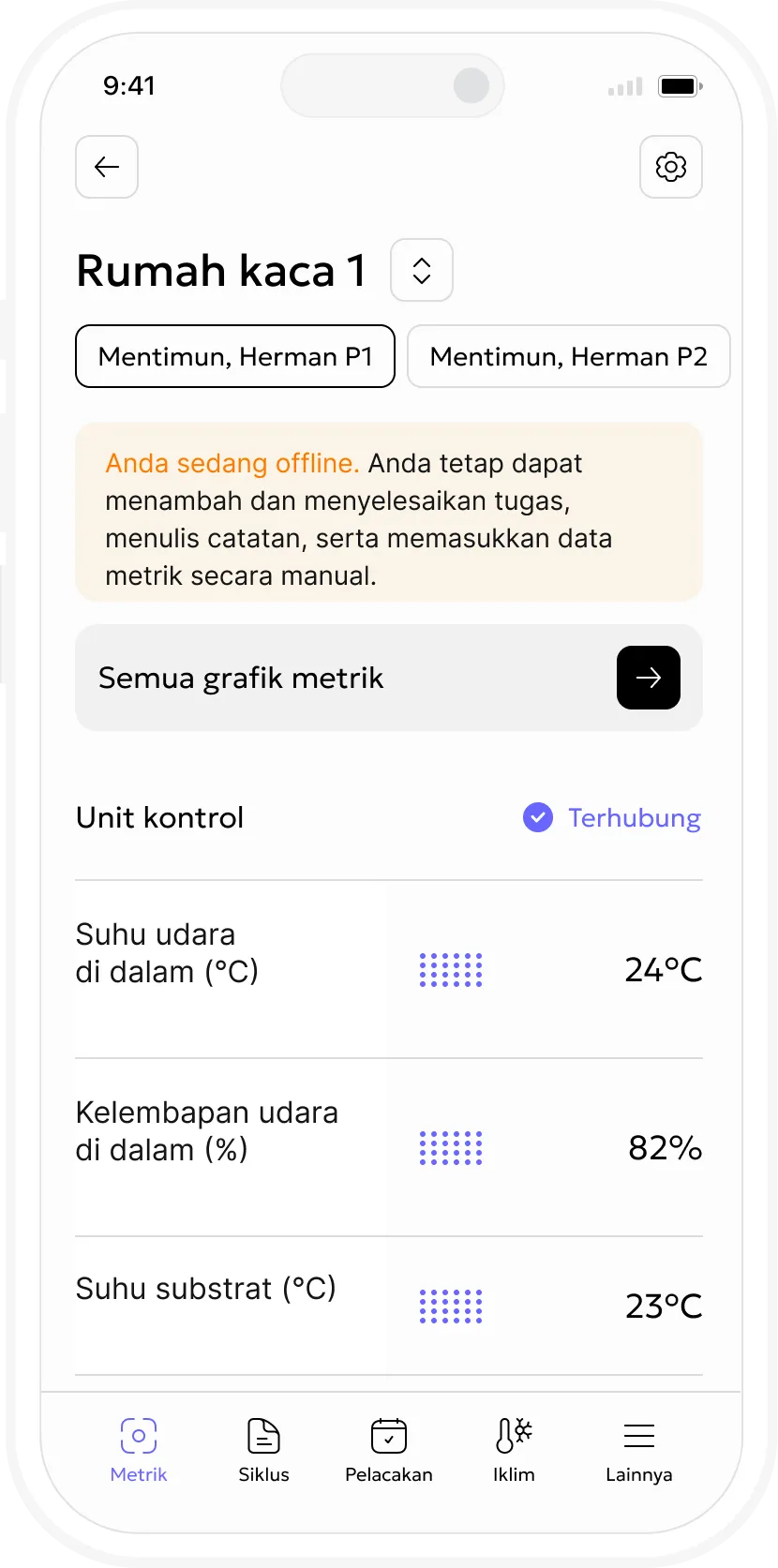 Mode offline Gros.farm dengan tugas dan pembacaan manual