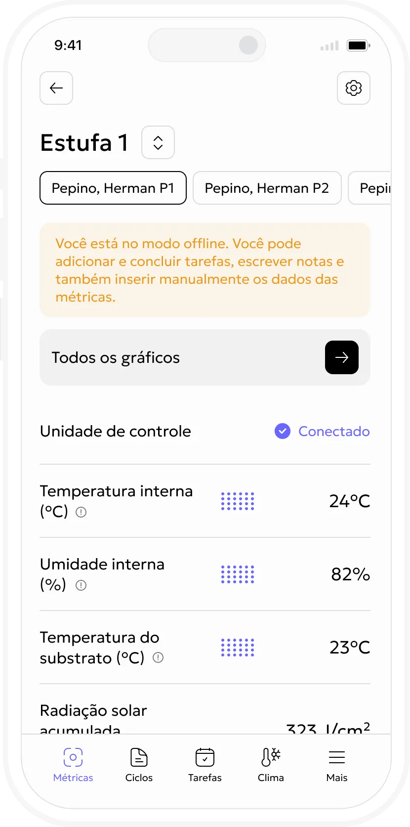 Modo offline Gros.farm com tarefas e leituras manuais