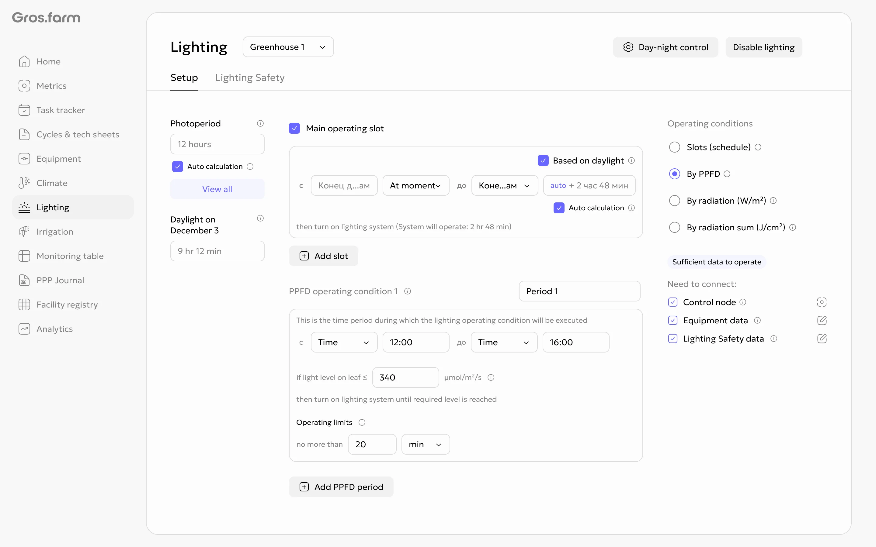 PPFD-based lighting mode