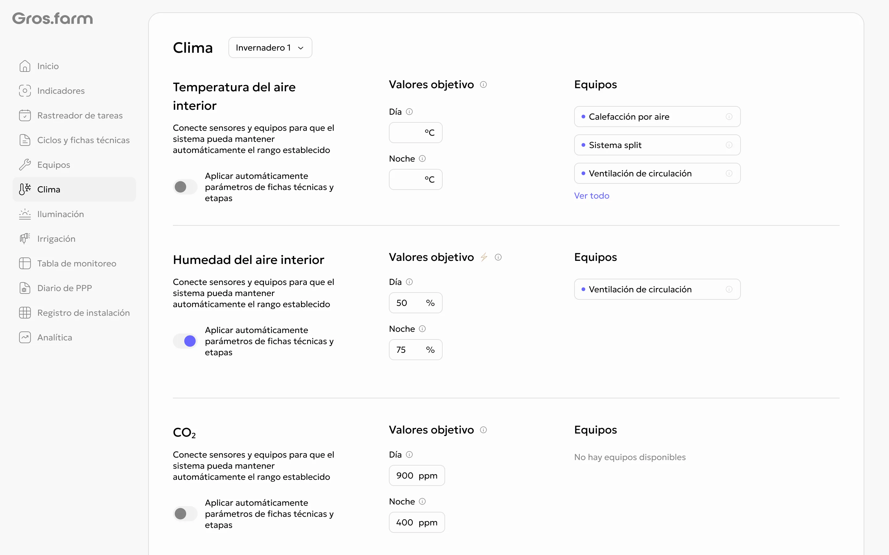 Ajustes climáticos con equipos disponibles