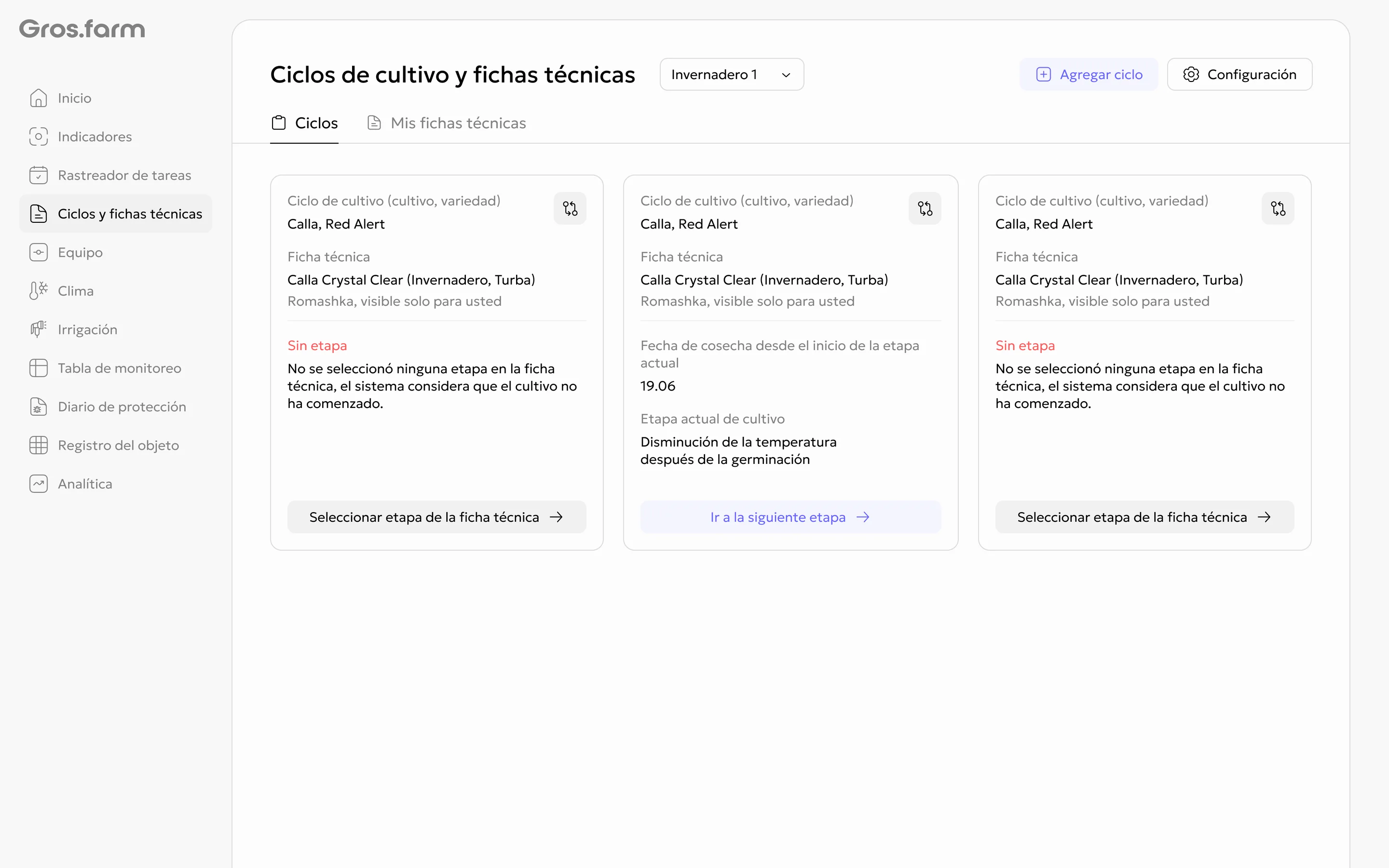 Ciclos sin una etapa del plan seleccionada