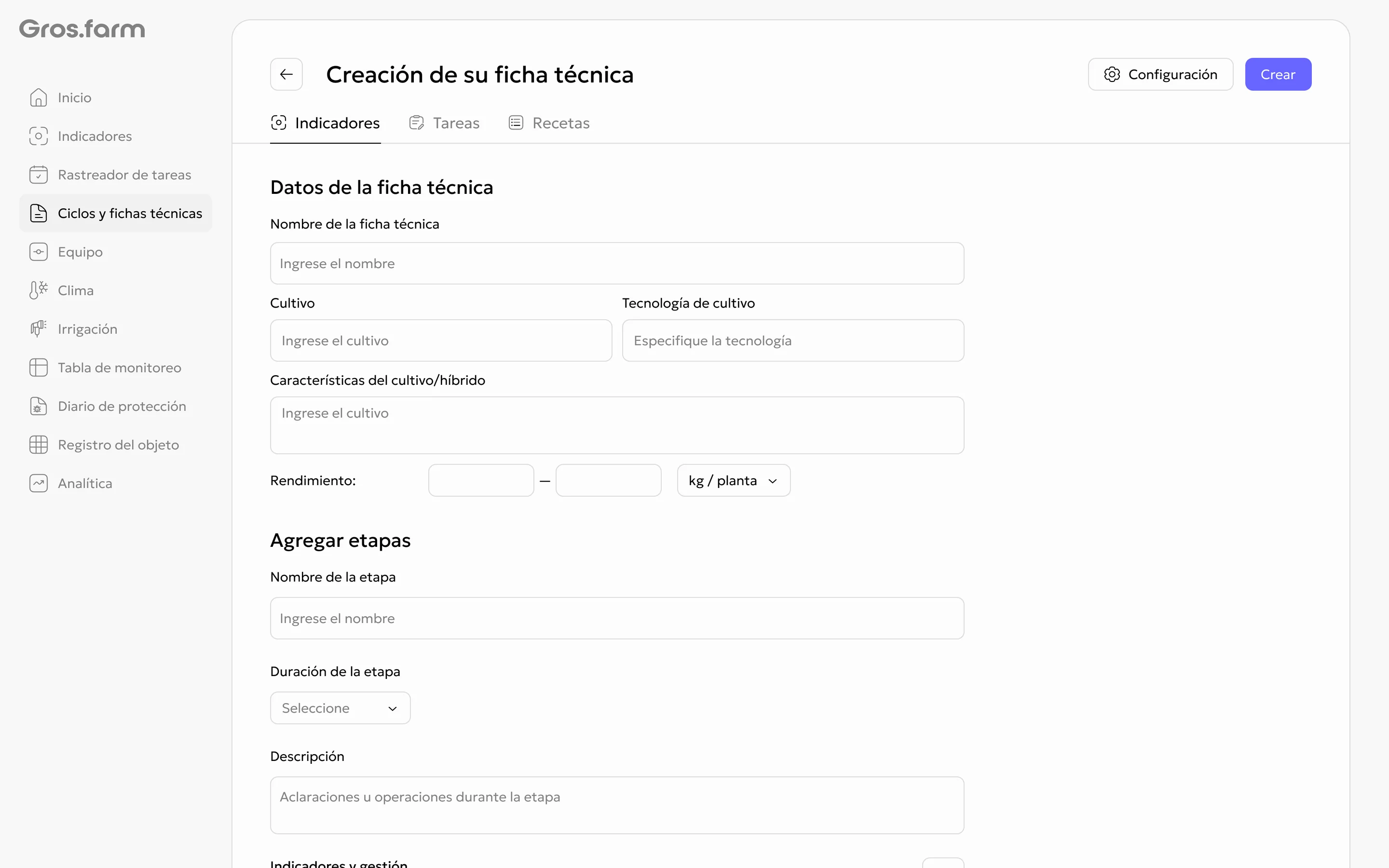 Formulario para crear su propia ficha técnica