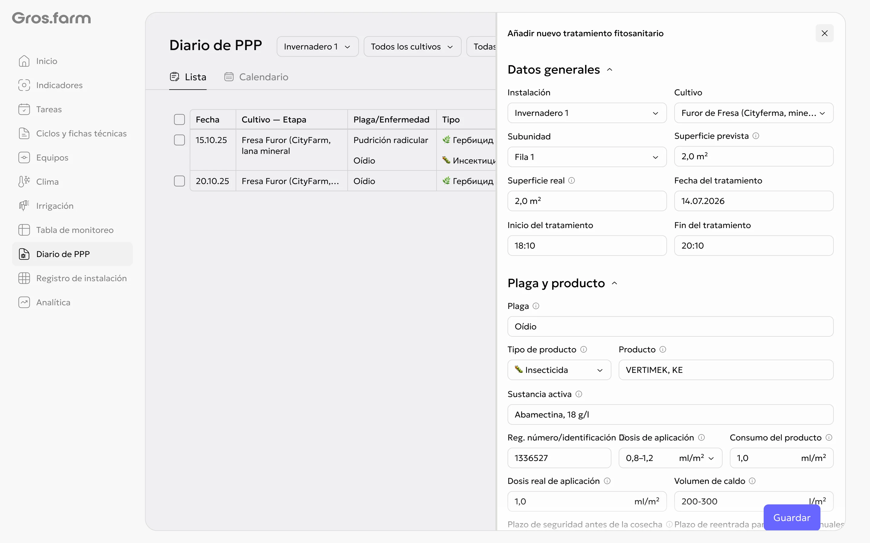 Diario de PPP — registro del tratamiento