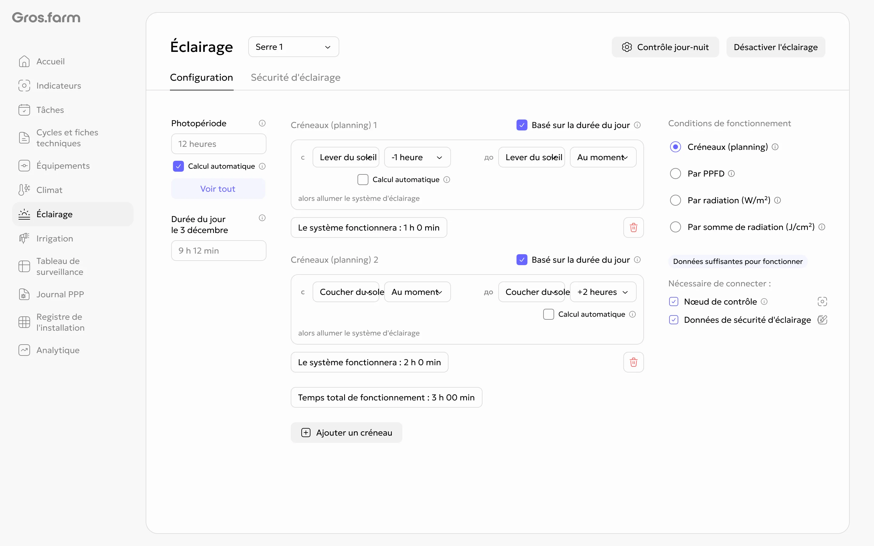 Mode d’éclairage par planning