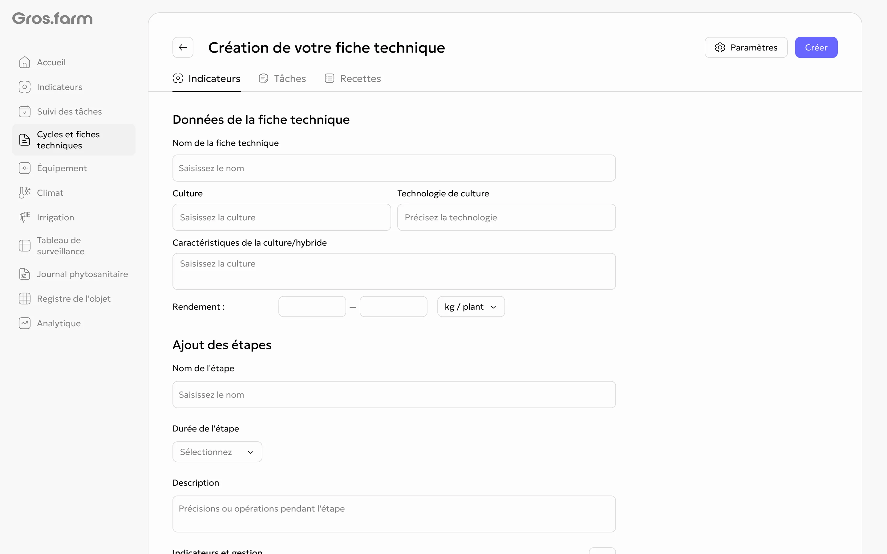 Formulaire de création de votre propre fiche technique