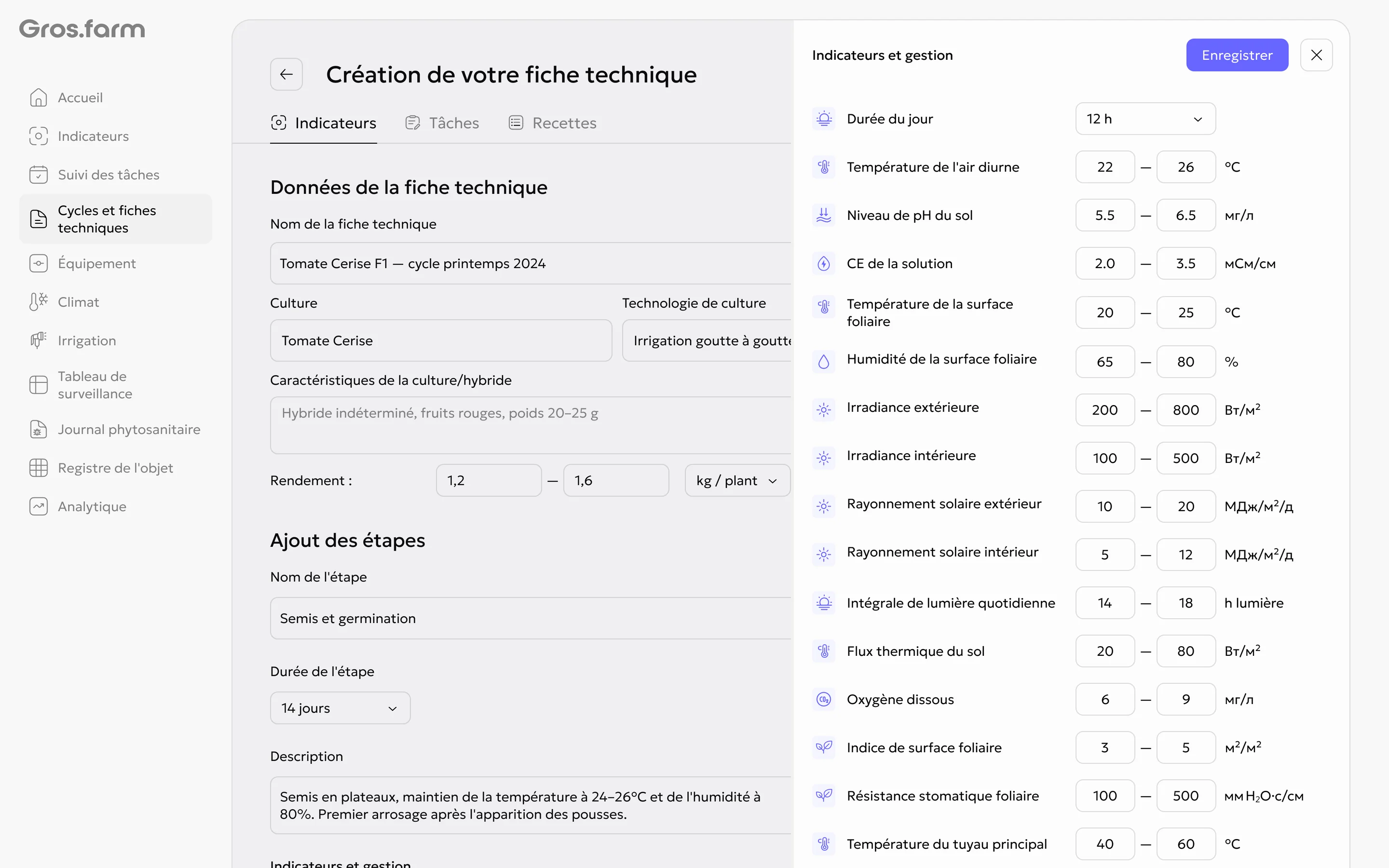 Configuration des indicateurs d’une étape
