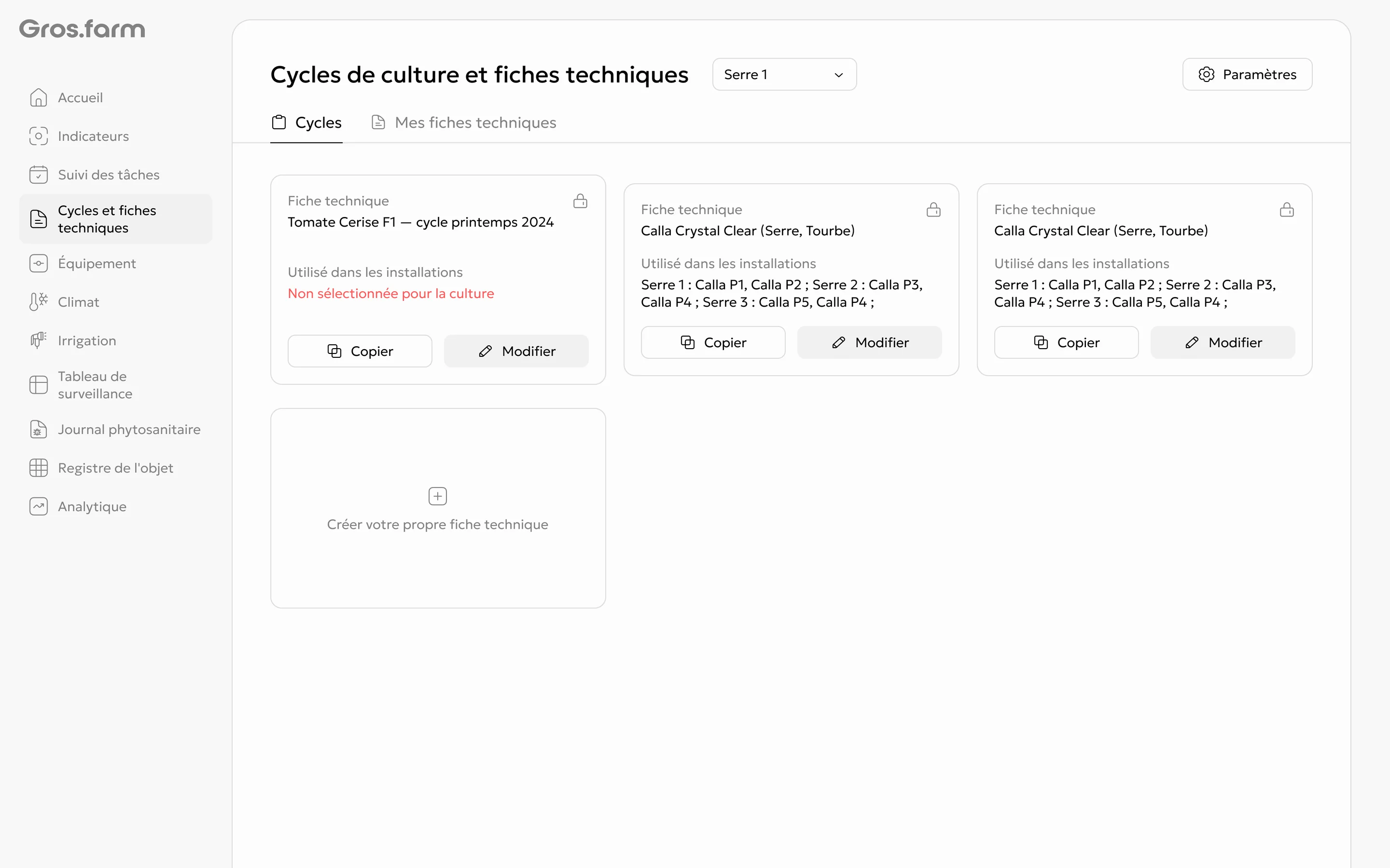 Liste de vos propres fiches techniques