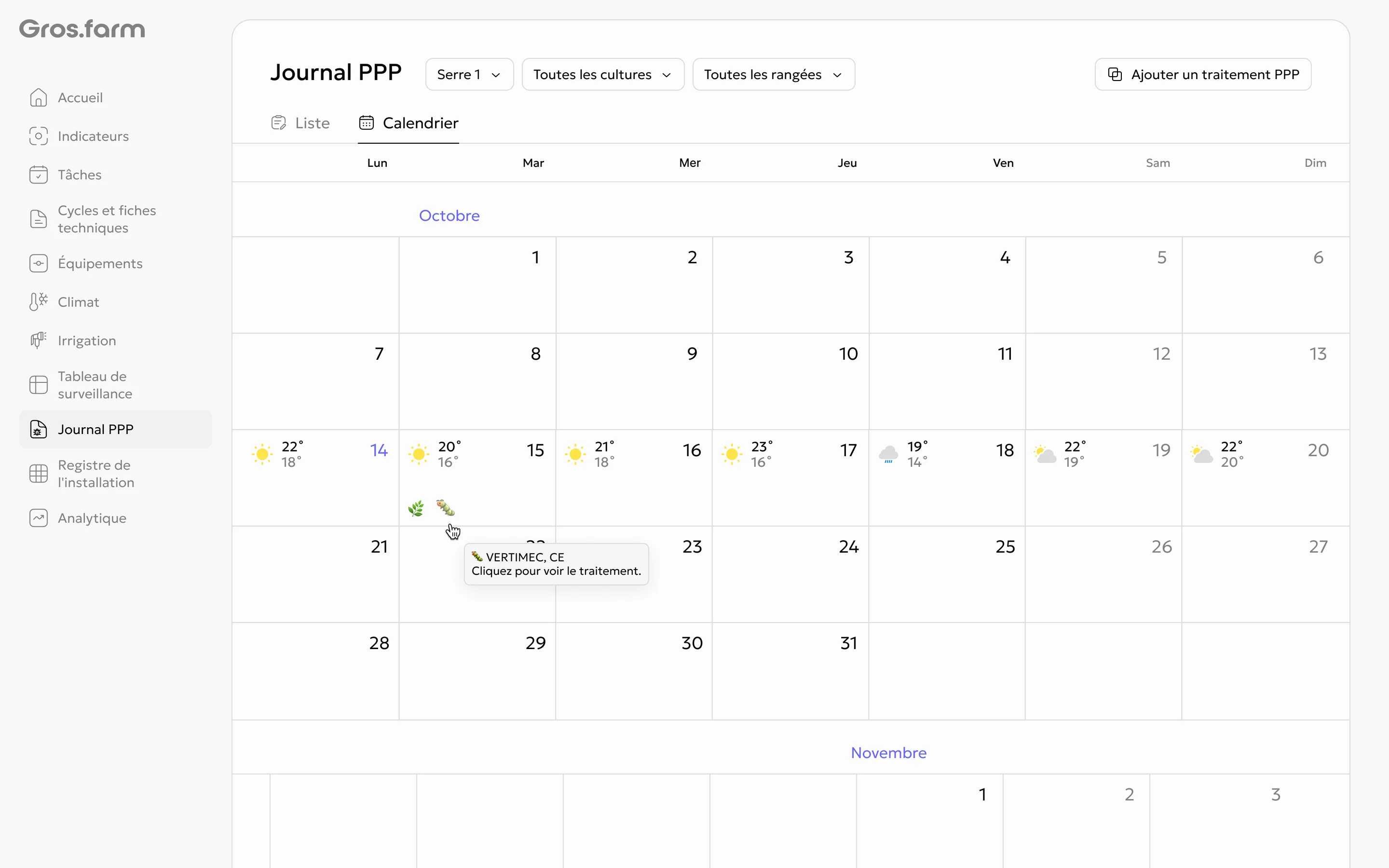 Journal PPP — calendrier