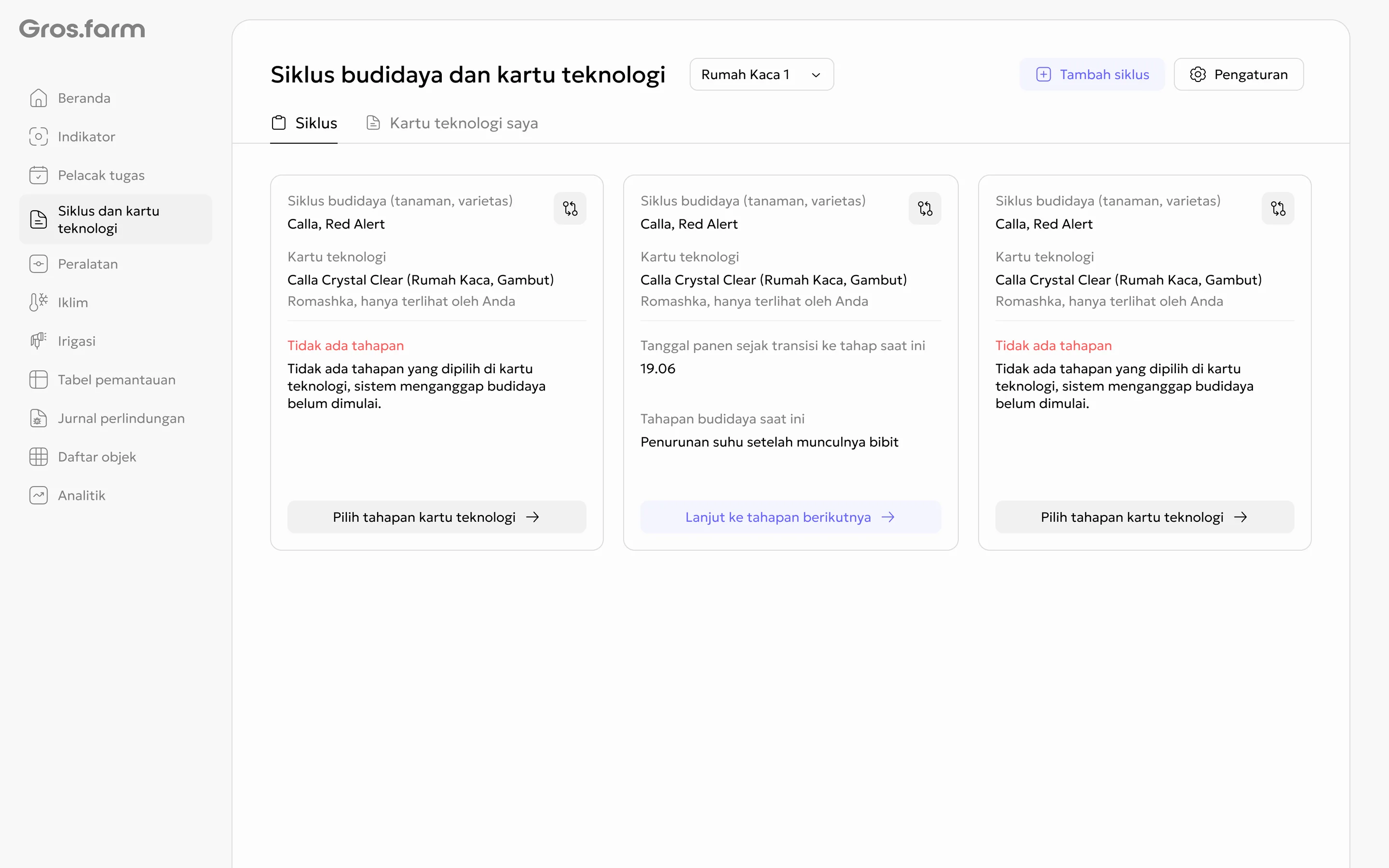 Siklus tanpa tahap rencana yang dipilih