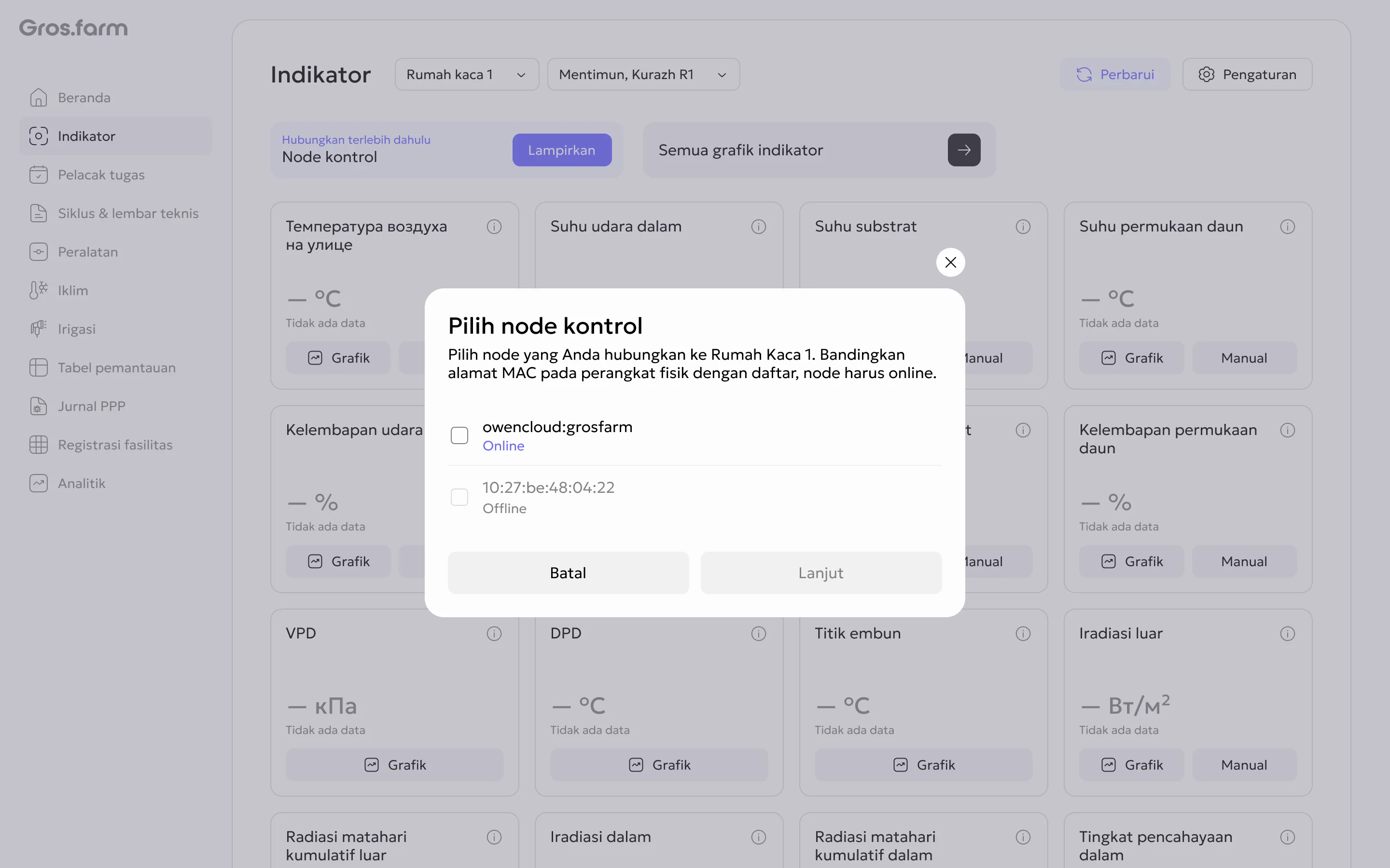 Memilih node kontrol OWEN