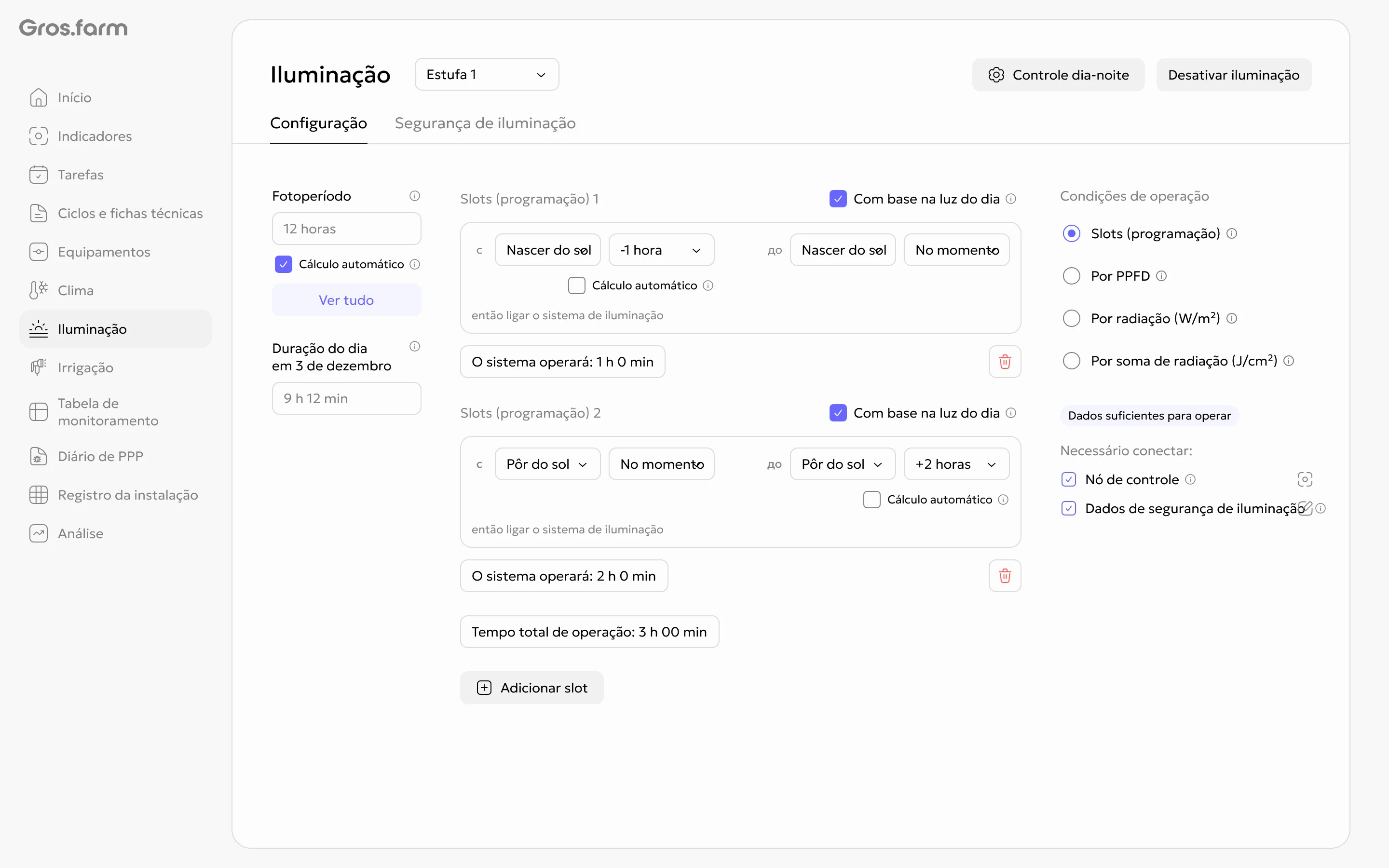 Modo de iluminação por programação