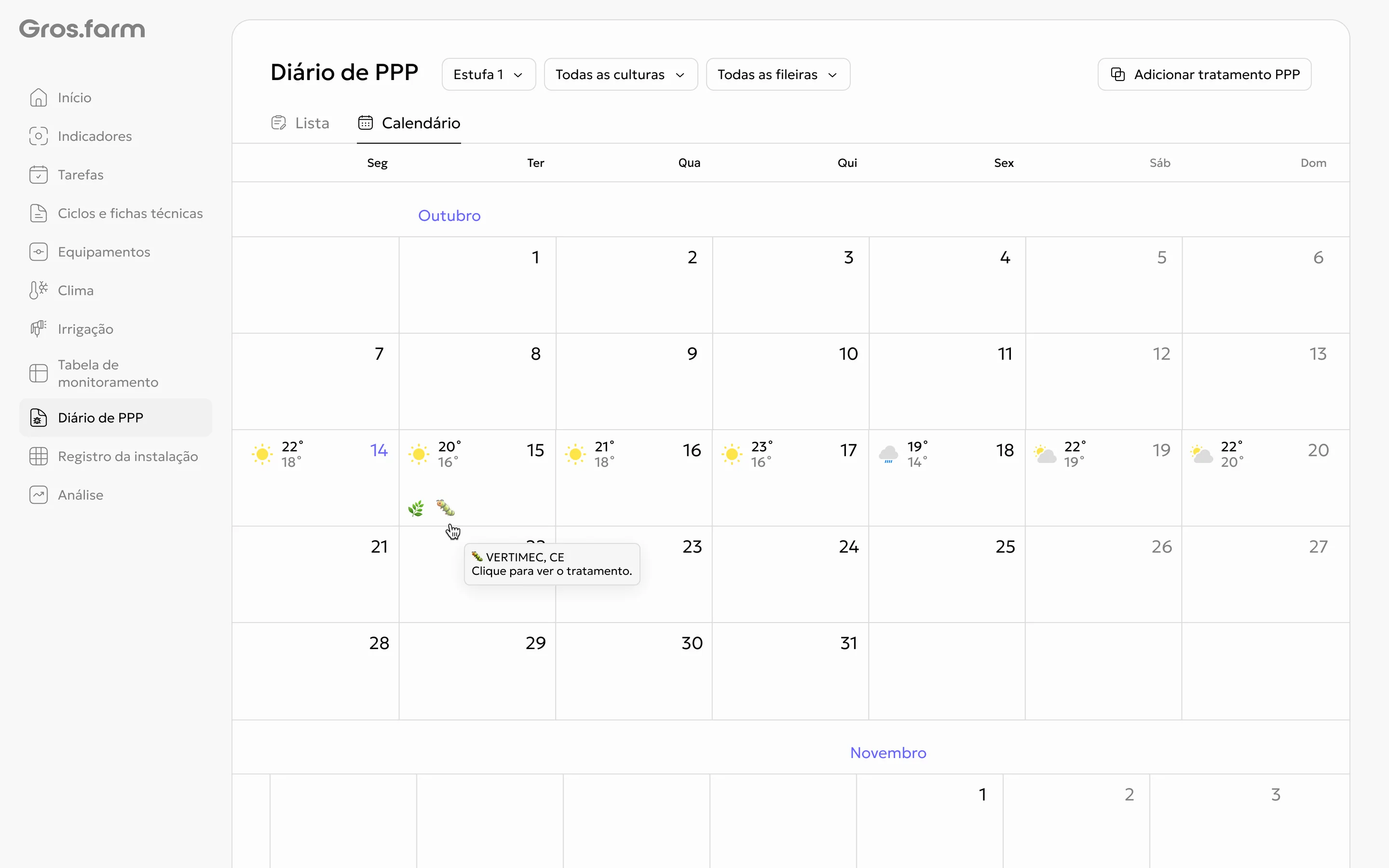 Diário de PPP — calendário