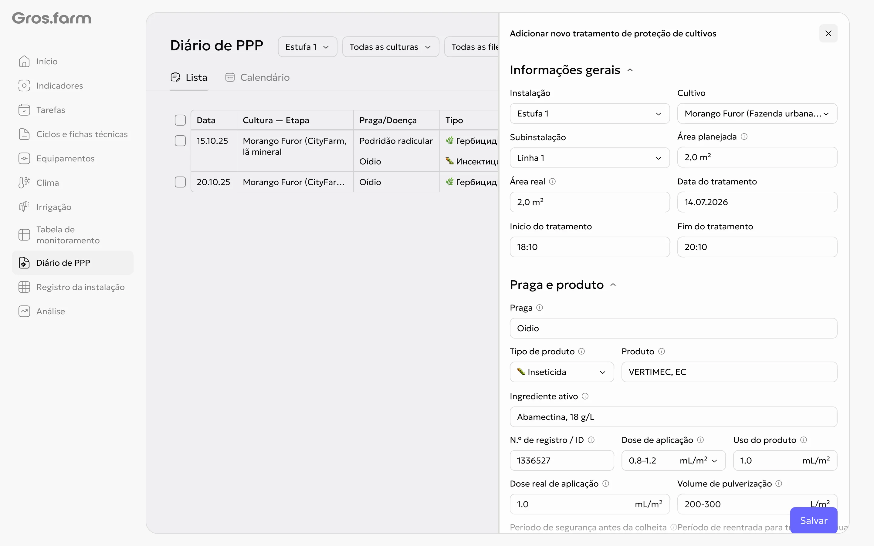 Diário de PPP — registro do tratamento